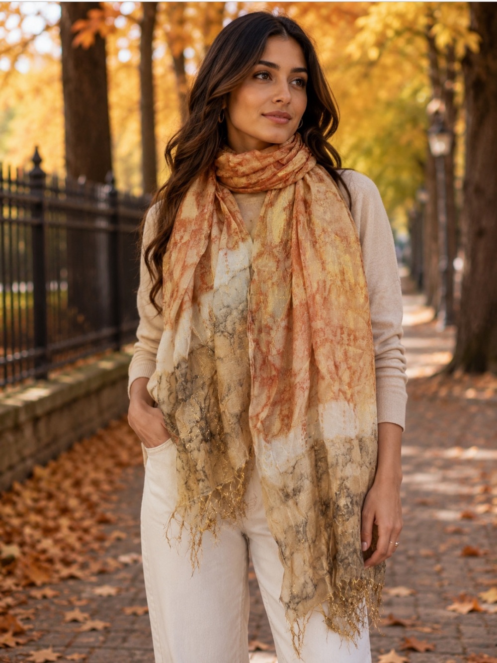 New Womens Metallic Shimmery Tye Dye Fringed Scarf MultiColor 5000-3100